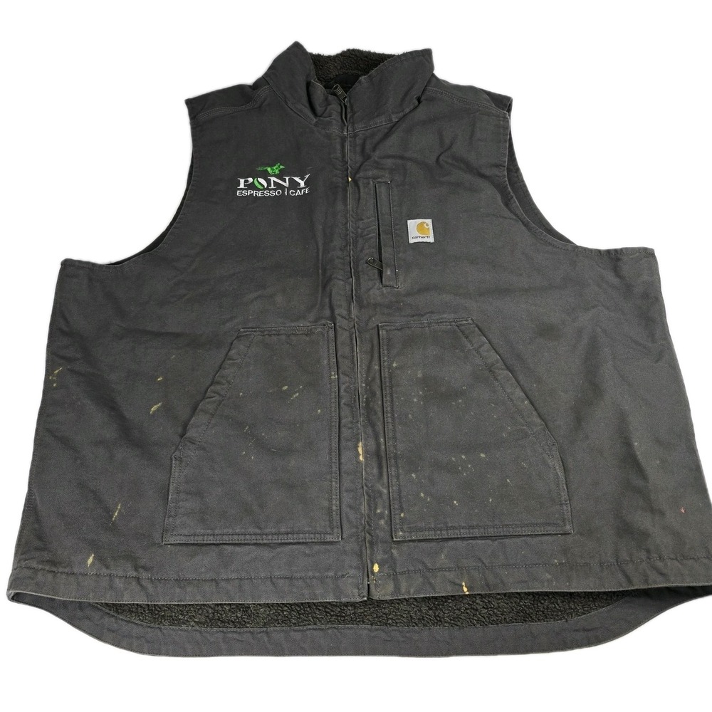 Carhartt Vest Mens 2XL Gray Sherpa Lined Loose Fit Workwear Pony‎ Espresso Cafe